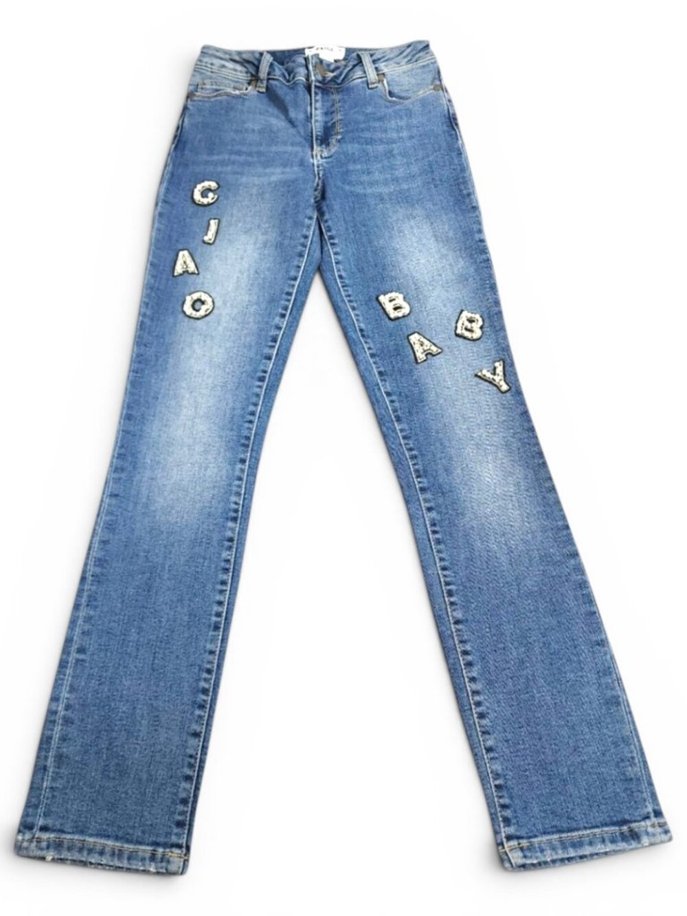 PAIGE Embellished Letter Jeans Y2K Straight Leg Denim Size 24